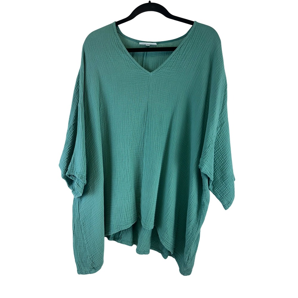Bryn Walker Bax Blouse Green Teal Lagenlook Gauze Cotton Oversized Womens Large